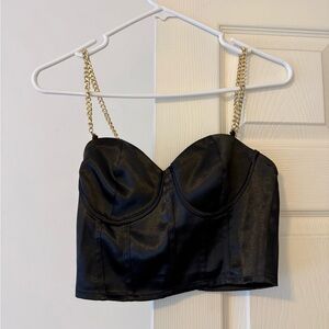 SHEIN Black Crop Top with Gold Chain Straps